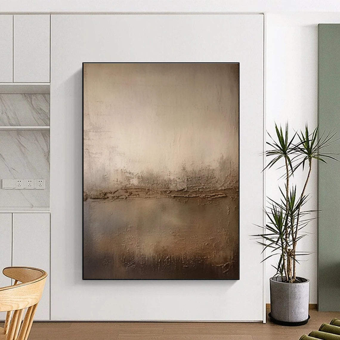 Beige and Brown Textured Minimalist Abstract Painting For Sale Online WS473