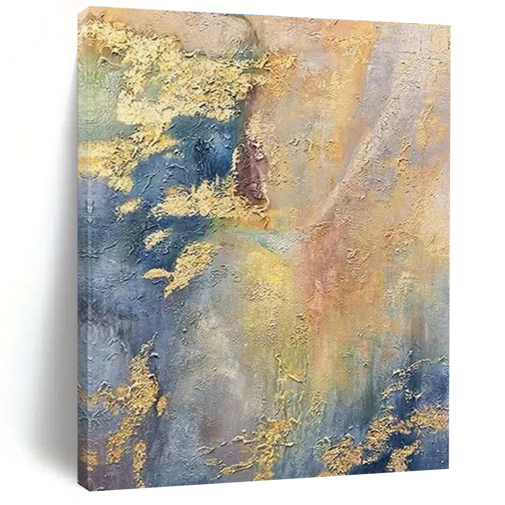 Hand Painted Art with Gold, Blue, Yellow, Gray Textures - Acrylic Modern Art Paintings for House HS507