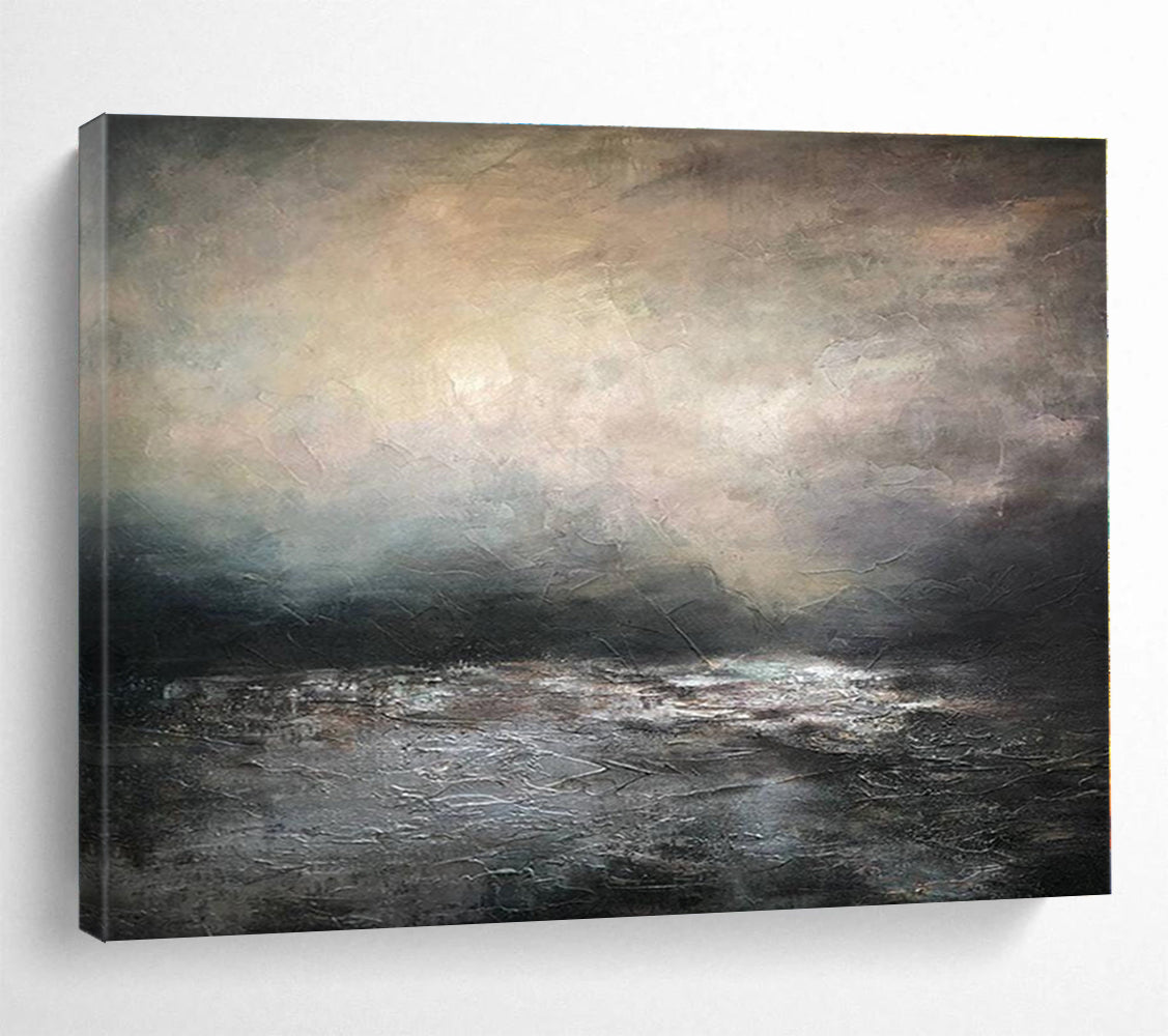 Oversized Canvas Art Gray and Black Abstract Landscape Painting WB142