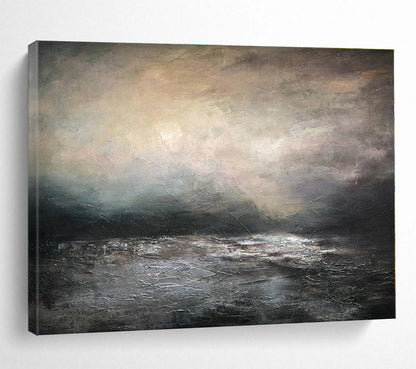 Oversized Canvas Art Gray and Black Abstract Landscape Painting WB142