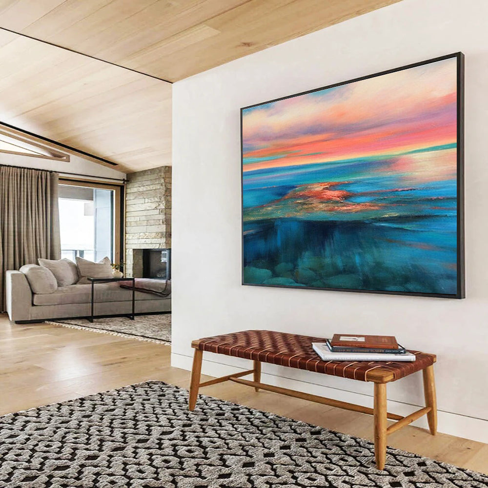 Extra Large Size Multicolor Abstract Vibrant Sunset Sea Scene, Abstract Oil Painting WB182