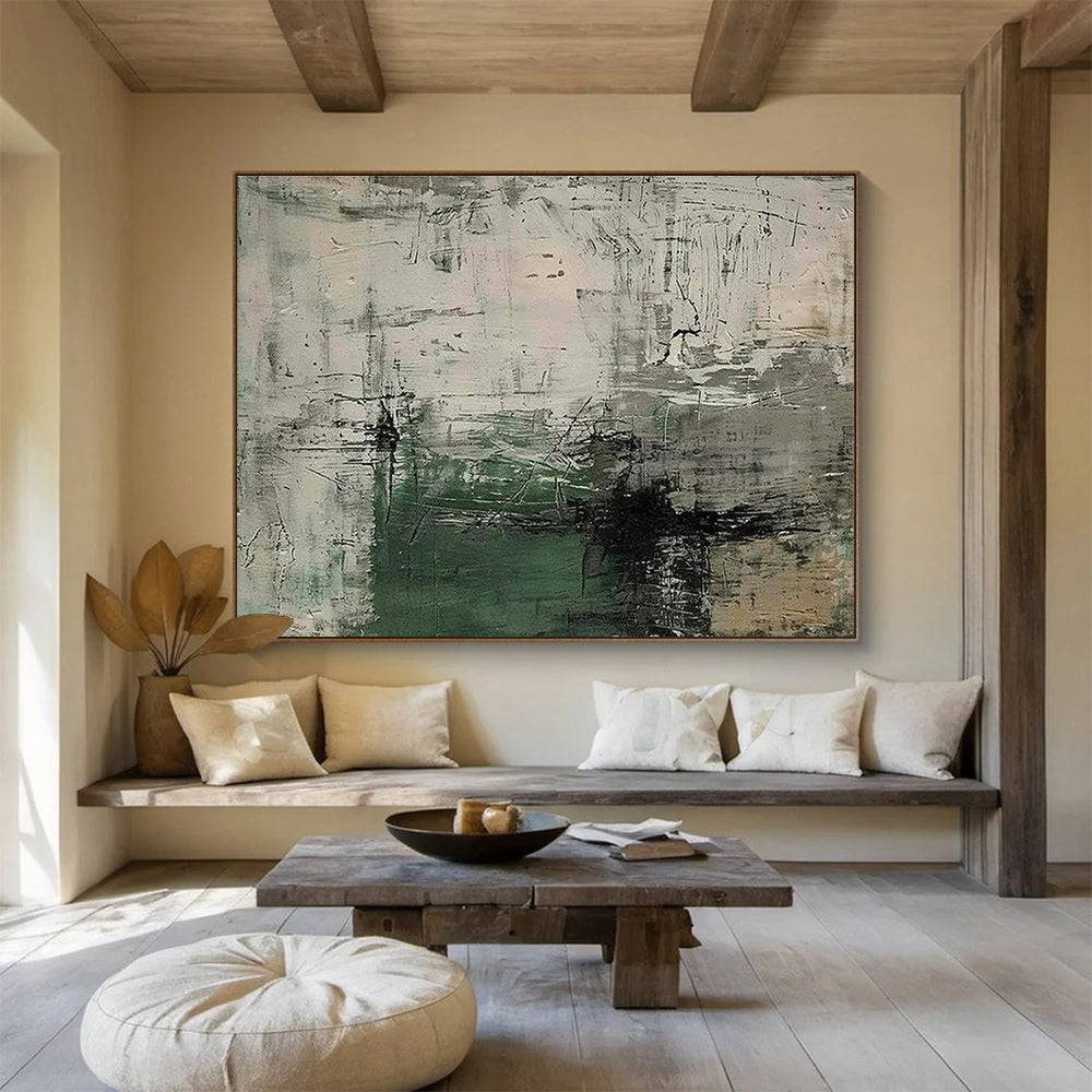 Acrylic Modern Art Paintings: Green and Neutral Textured Abstract Painting WB359