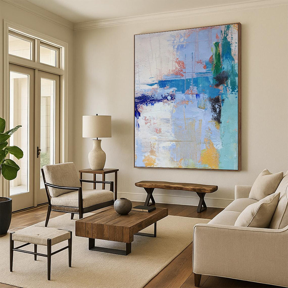 Gaint Canvas Art Multicolor Gestural Abstract, Oversized Abstract Wall Art HS358