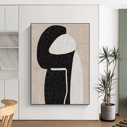Cool Abstract Paintings Black, Beige, and White Organic Abstract Art HS696