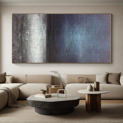 Unique Abstract Art Blue & Gray Textured Landscape, Large Contemporary Wall Art HS253