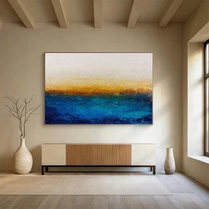 Blue, Yellow, White Abstract Horizon Painting, Abstract Acrylic Art WB006