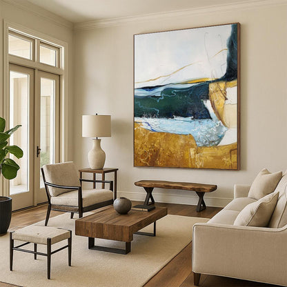 Hand Painted Art Blue, Green, and Gold Dynamic Abstract Painting On Canvas HS811