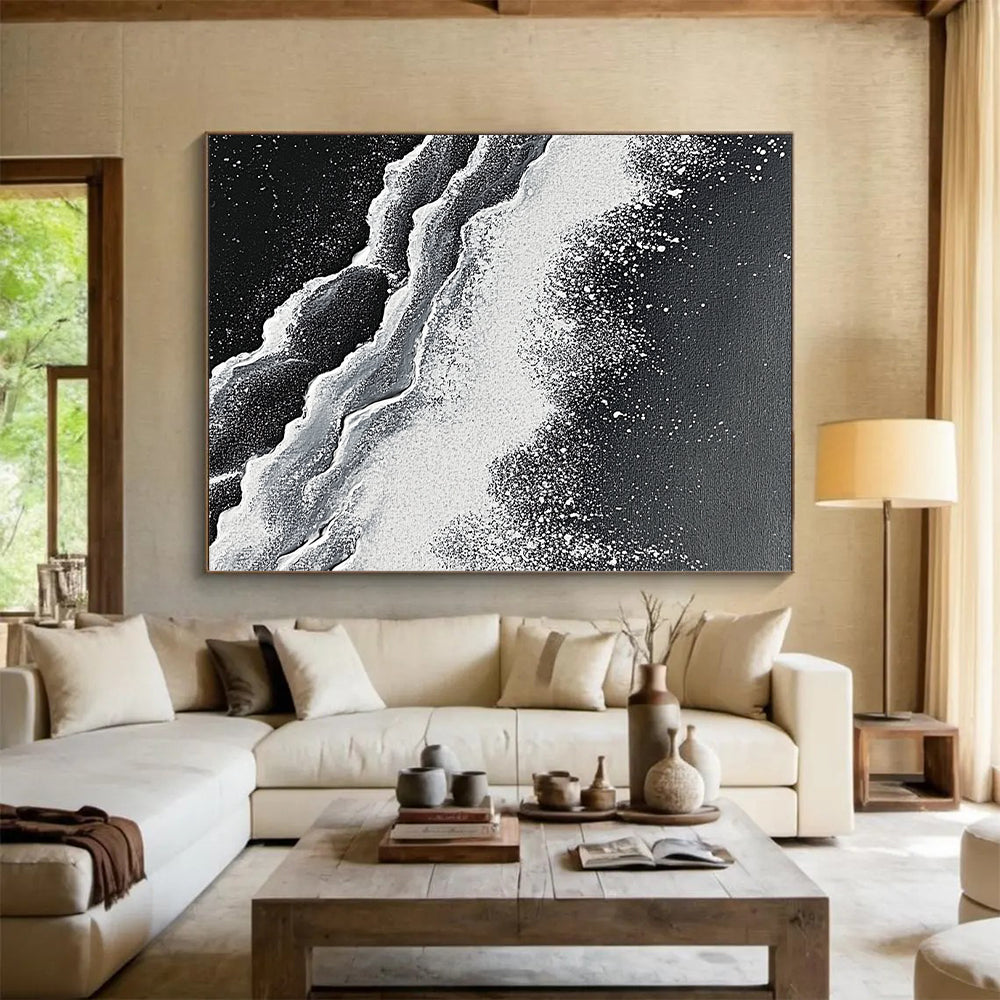 Unique Abstract Art Black and White Wave Textured Abstract Painting HS176