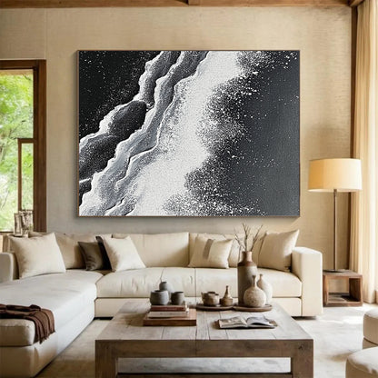 Unique Abstract Art Black and White Wave Textured Abstract Painting HS176