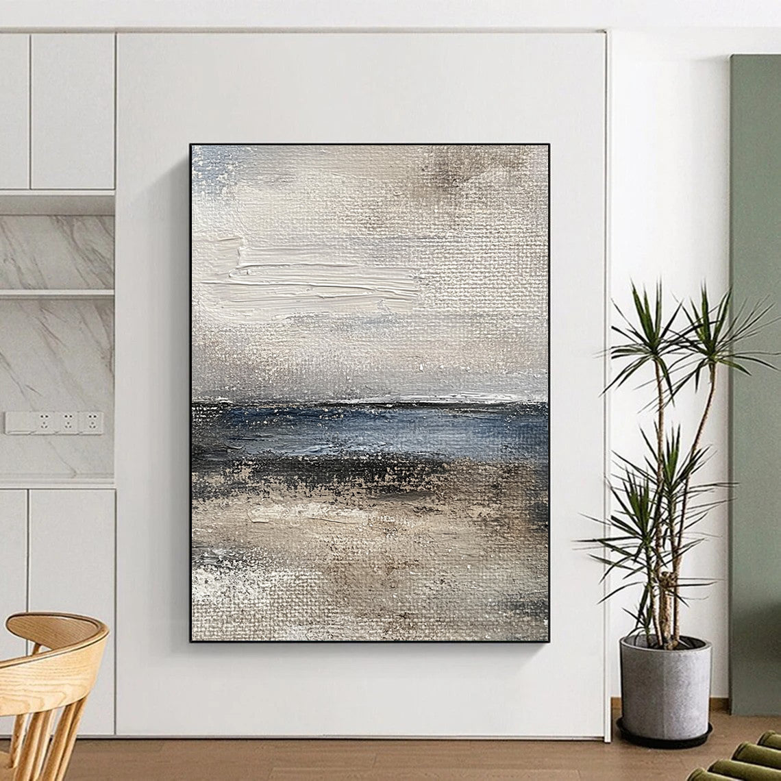 Hand-Painted Neutral Tones Seaside Abstract Art HS171