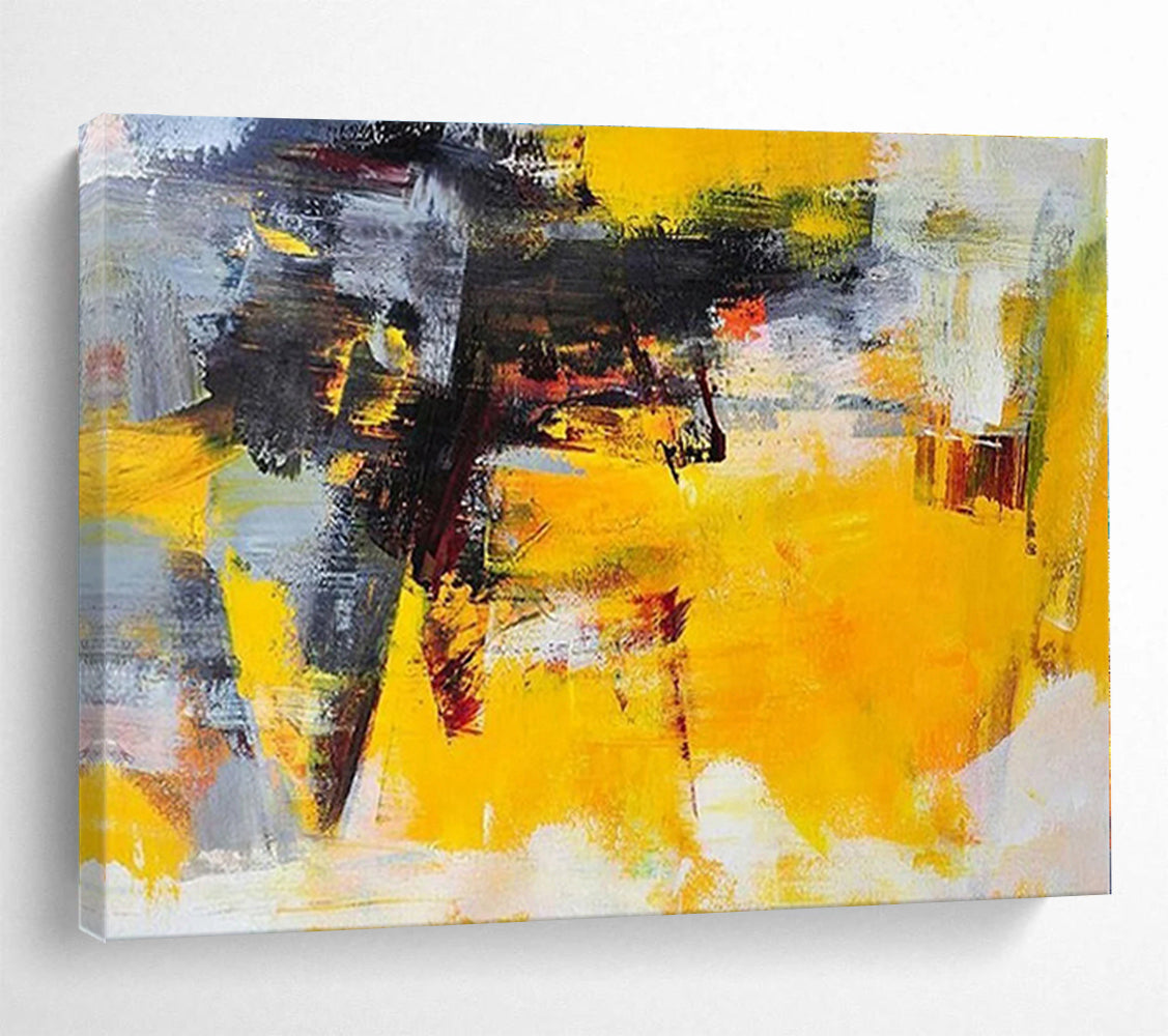 Big Size Yellow, Gray and Black Abstract Expressionist Painting WB101