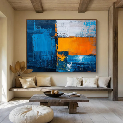 Huge Size Blue and Orange Abstract Geometric Painting WB068