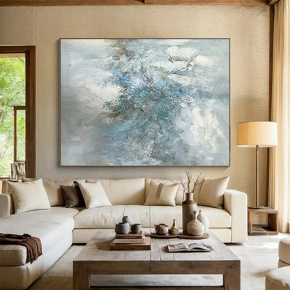 Hand Painting Blue & White Textured Abstract Floral Art HS392