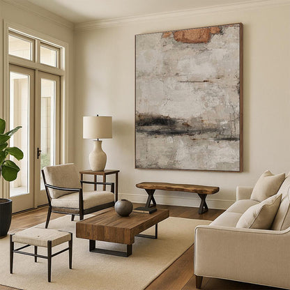 Hand-Painted Beige & Gray Textured Abstract, Acrylic Modern Art Painting HS301