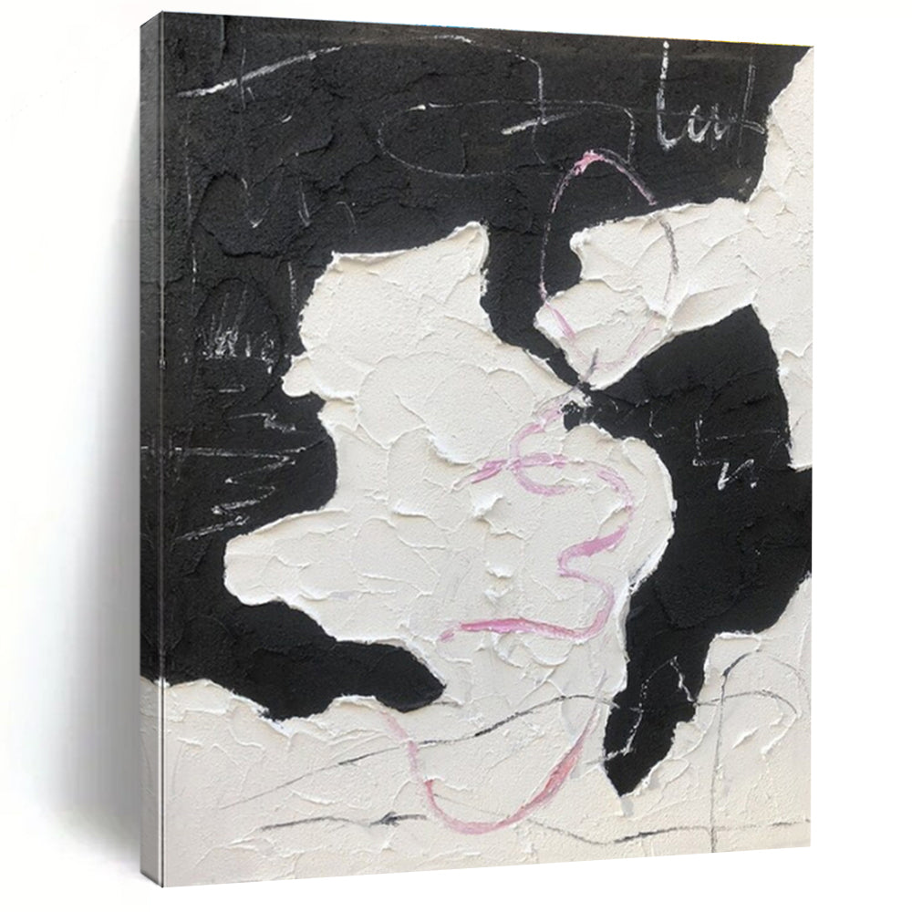Unique Abstract Art Textured Black, White, and Pink Abstract Painting HS582