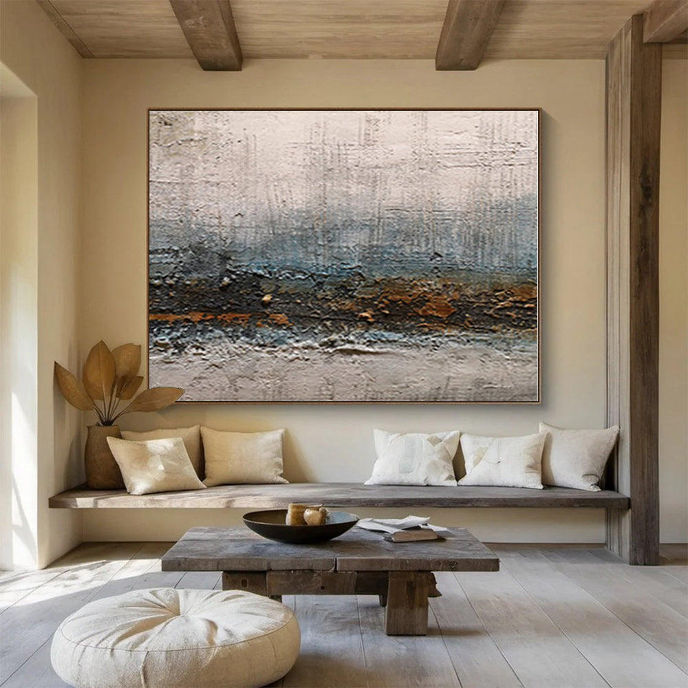 Big Size Gray, Brown and Blue Abstract Textured Landscape Painting WB095