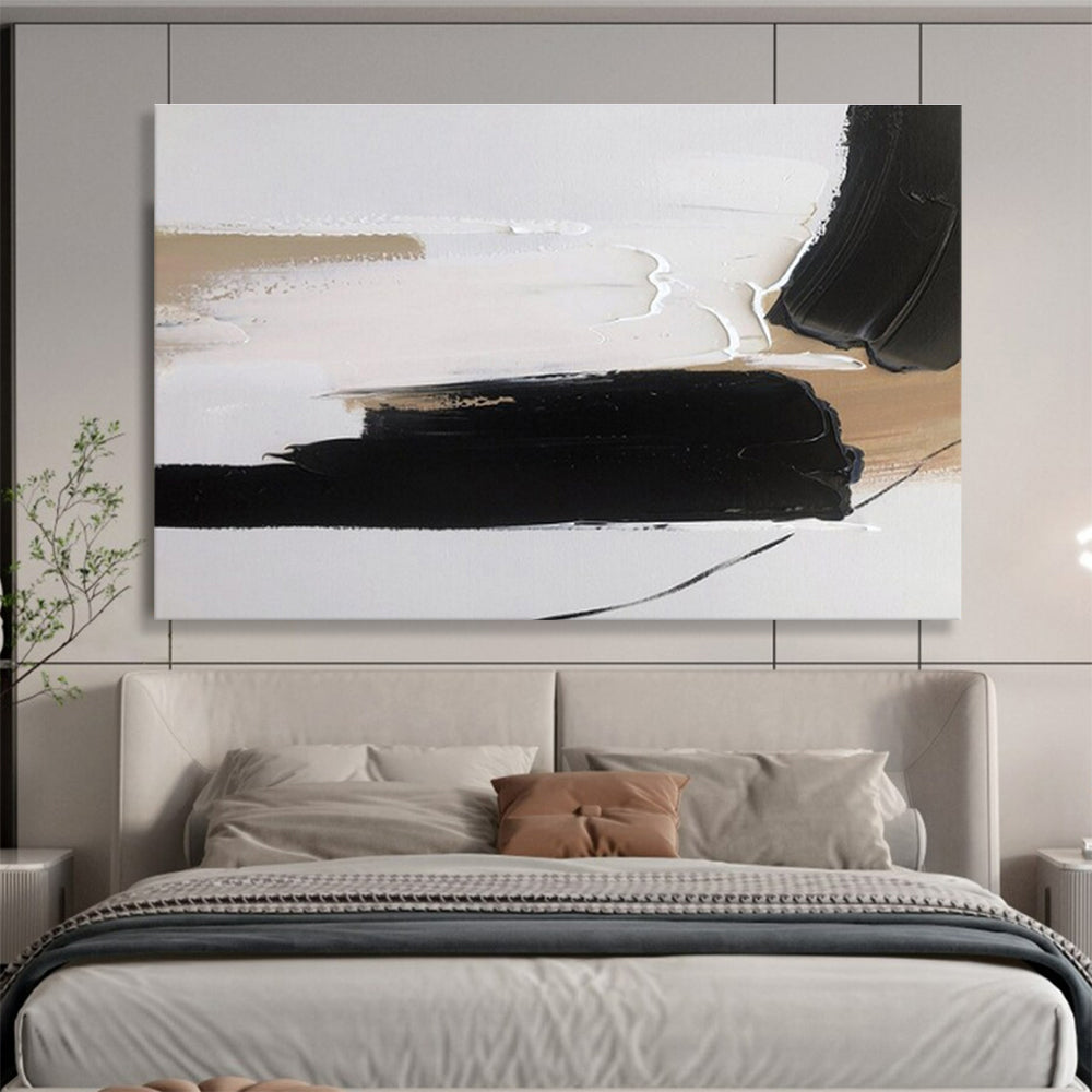 Modern Art Abstract Paintings: Black White and Beige Textured Abstract Painting WB355