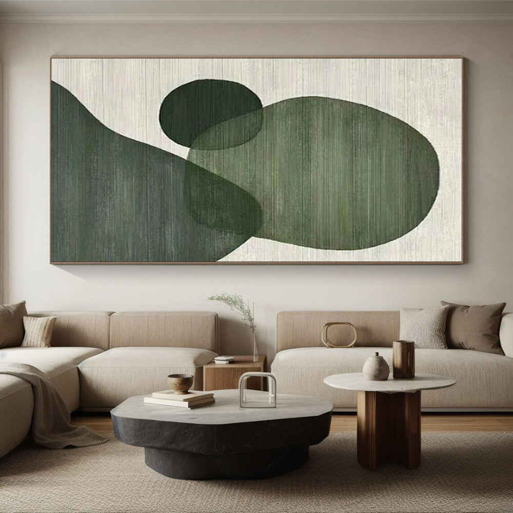 Minimalist Canvas Art Hand Painted Art with Green Geometric Shapes - Modern Art Acrylic HS513