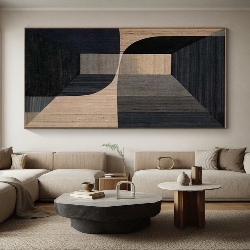 Gaint Canvas Art Black & Beige Geometric Abstract, Oversized Abstract Wall Art HS328