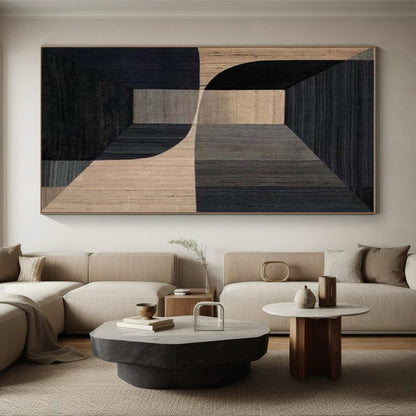 Gaint Canvas Art Black & Beige Geometric Abstract, Oversized Abstract Wall Art HS328