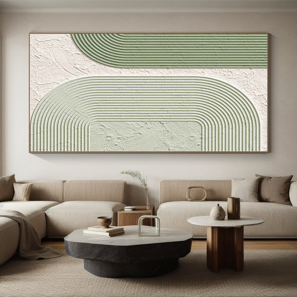 Huge Size Green and White Abstract Geometric Shape Painting For Sale HS078