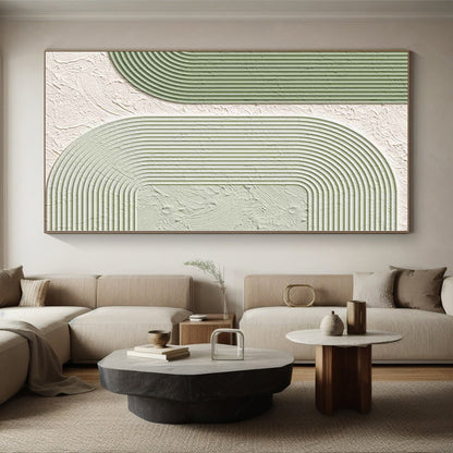 Huge Size Green and White Abstract Geometric Shape Painting For Sale HS078
