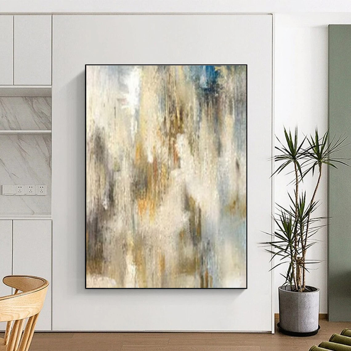 Modern Art Acrylic Neutral Tones with Blue Accents Abstract Art HS650