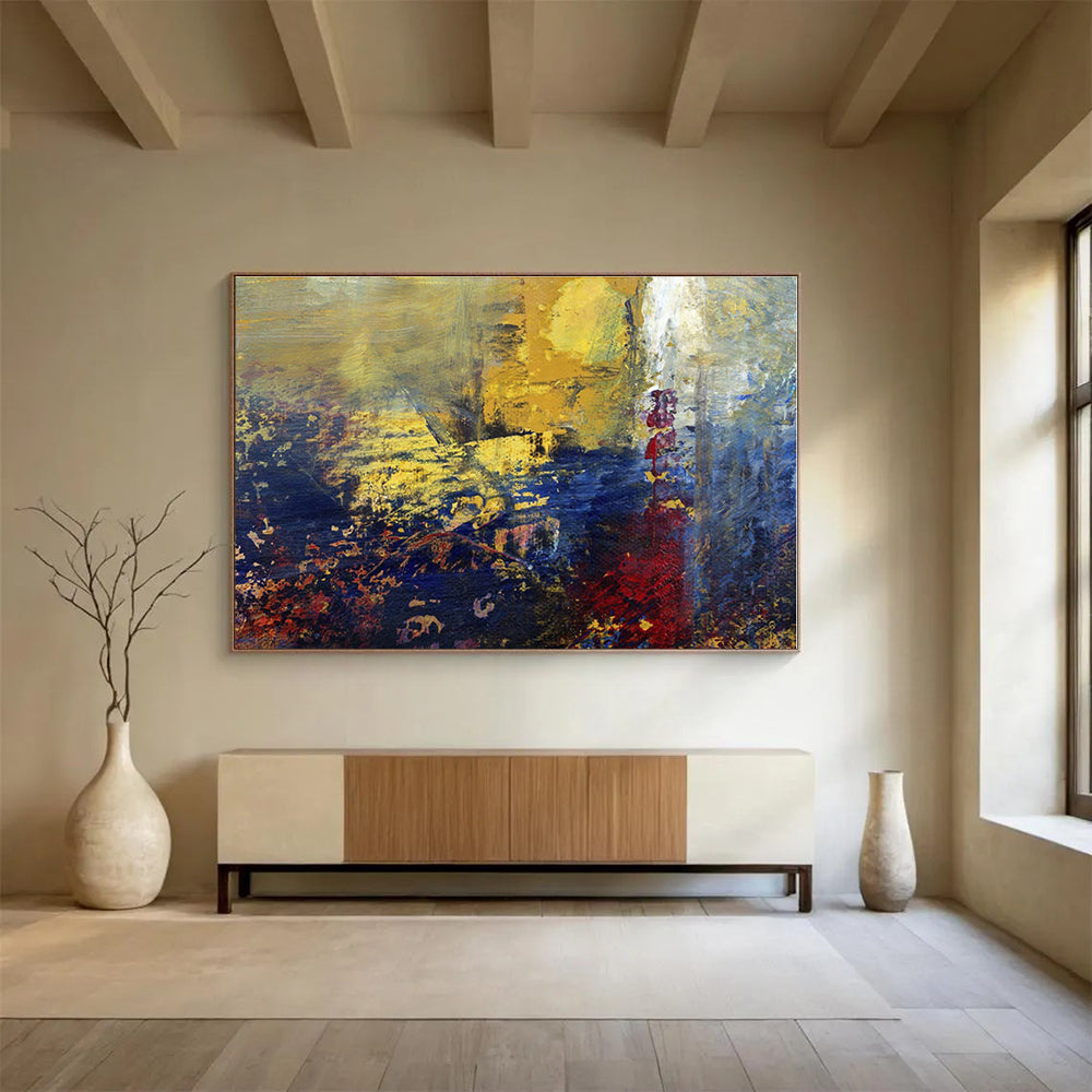 Oversized Canvas Art Yellow, Blue and Red Abstract Urban Painting WB063