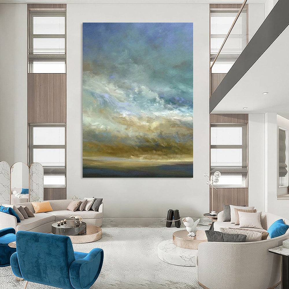 Blue, Beige Abstract Cloudscape Art For Living Room and Bedroom WS416