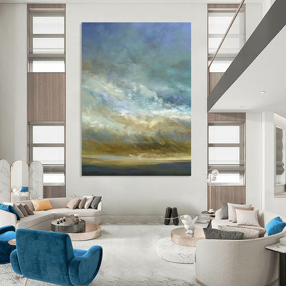 Blue, Beige Abstract Cloudscape Art For Living Room and Bedroom WS416