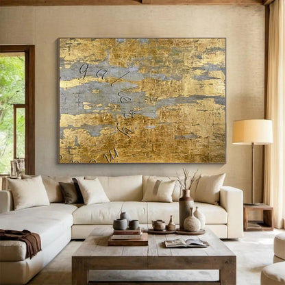 Unique Abstract Art Gold and Gray Textured Abstract Painting HS606