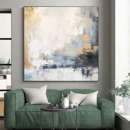 Unique Abstract Art Gray, Gold, and White Textured Abstract Art HS753
