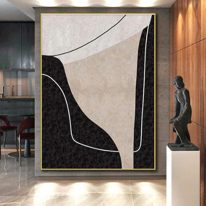 Minimalist Canvas Art Black, Beige, and White Organic Abstract Art HS712