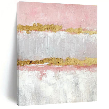 Hand-Painted Pink & Gold Textured Abstract, Acrylic Modern Art Painting HS347