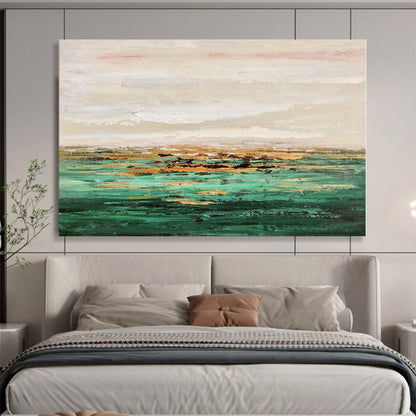 Oversized Canvas Art Green and Gold Abstract Landscape Painting WB126