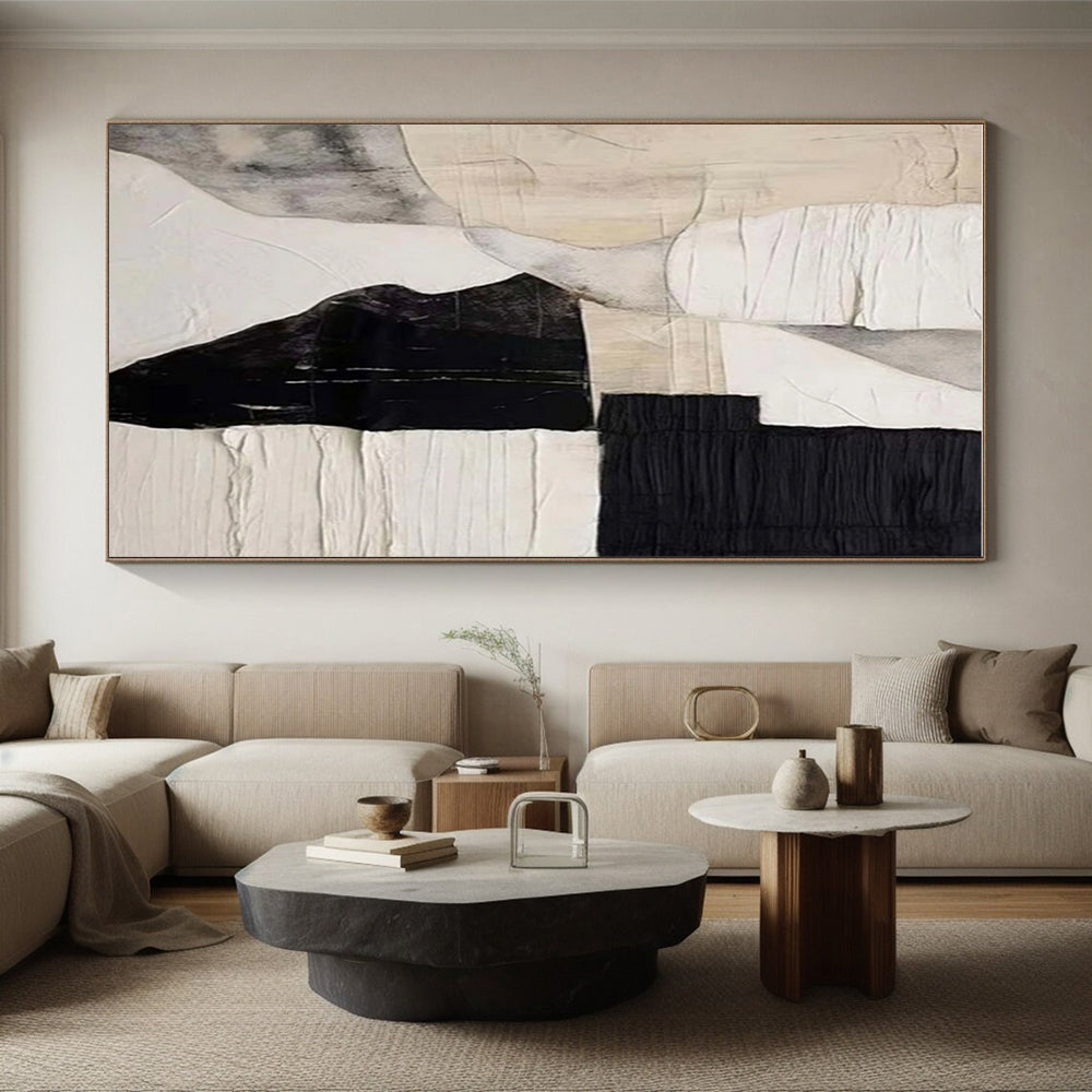 Hand-Painted Black & White Textured Abstract, Acrylic Modern Art Painting HS331