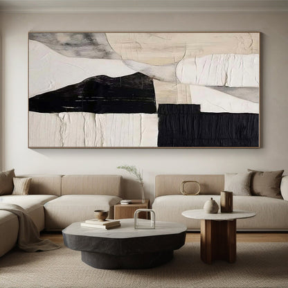 Hand-Painted Black & White Textured Abstract, Acrylic Modern Art Painting HS331
