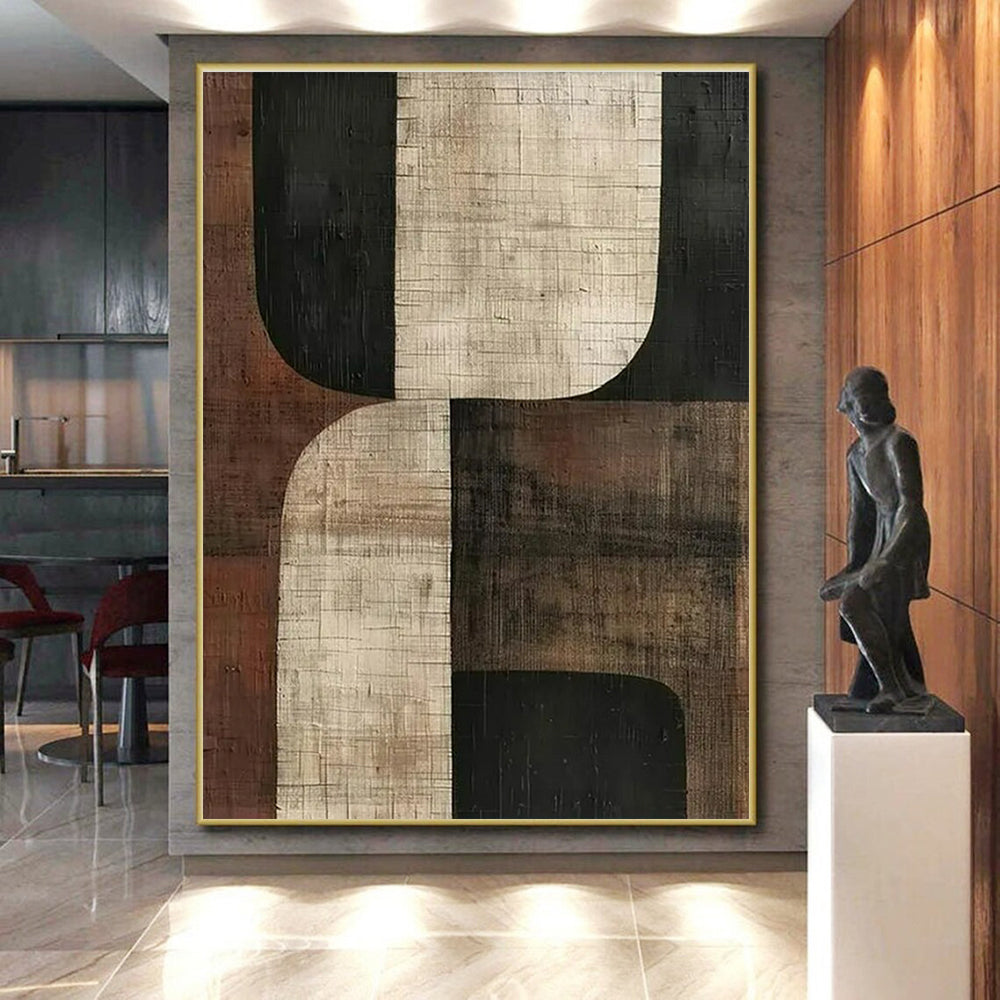 Unique Abstract Art Brown and Black Geometric Abstract Painting On Canvas HS818