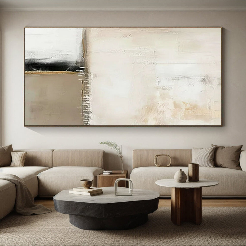 Unique Abstract Art Beige, White, and Black Textured Abstract Painting On Canvas HS786