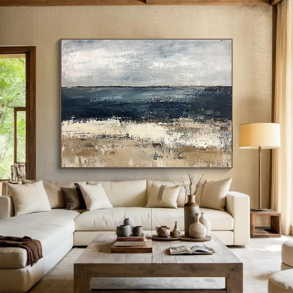 Contemporary Abstract Painting with Gray, Blue and Beige Colors, Seaside Abstract Theme WB309