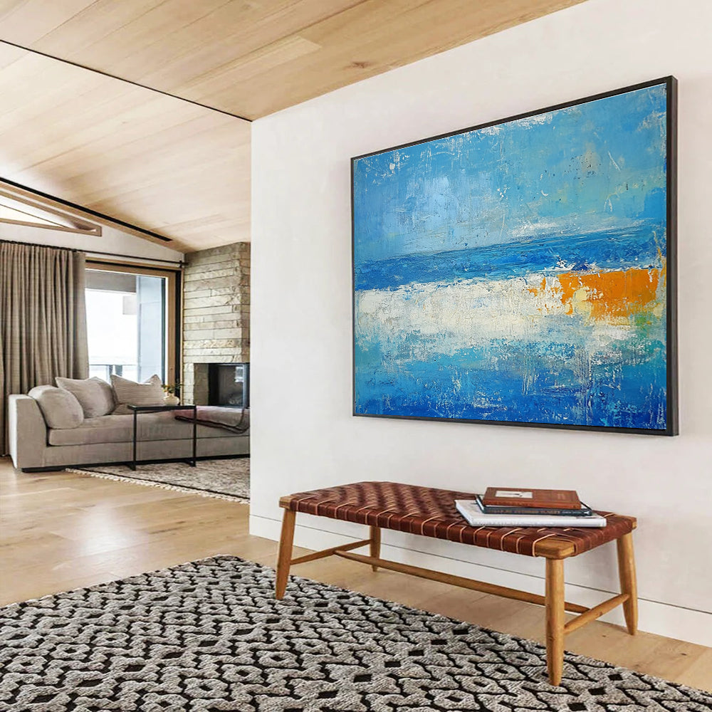 Big Size Blue, White, and Orange Abstract Seascape - Acrylic Painting WB286