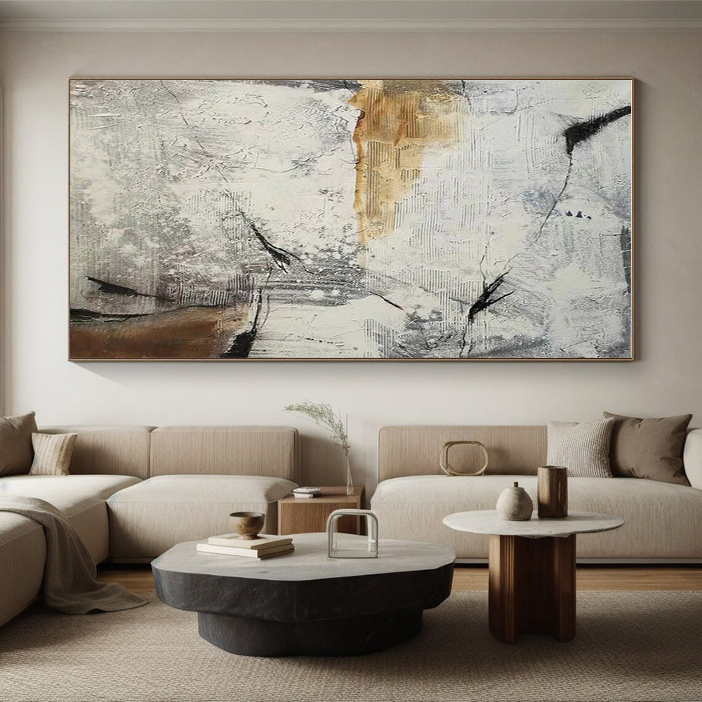 Unique Abstract Art Gray, Beige & Black Textured Abstract, Large Contemporary Wall Art HS259