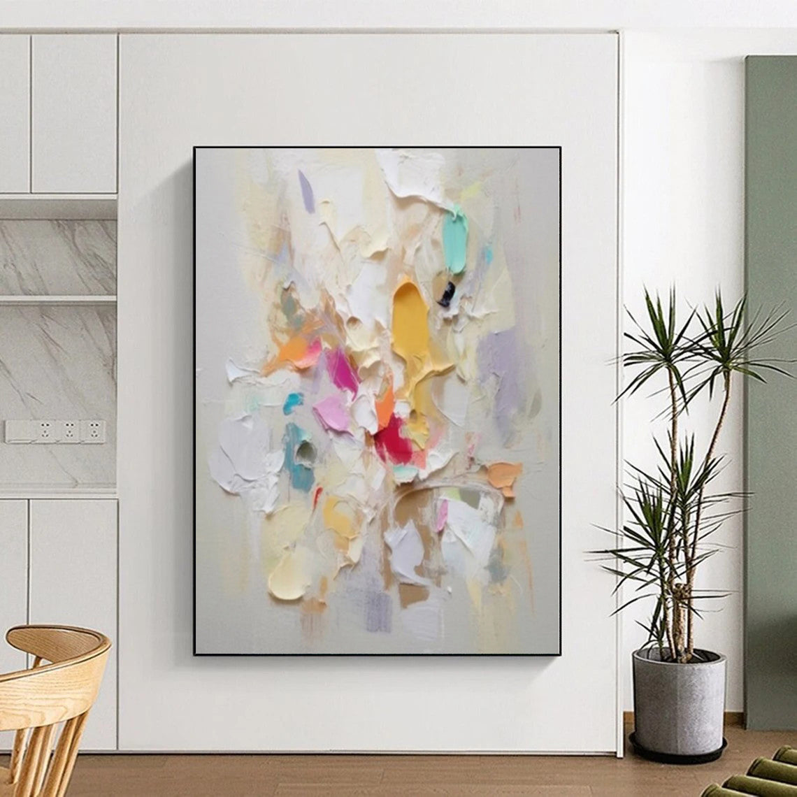 Hand-Painted Multicolor Thick Textured Abstract Painting For Sale HS006