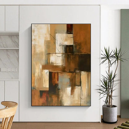 Hand-Painted Modern Art Acrylic with Brown, Beige, Gray Textures - Large Painting In Living Room HS517