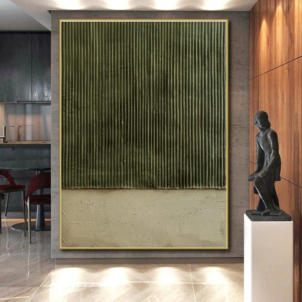 Handmade Art Green & Beige Textured Abstract, Minimalist Canvas Art HS354
