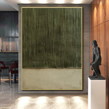 Handmade Art Green & Beige Textured Abstract, Minimalist Canvas Art HS354