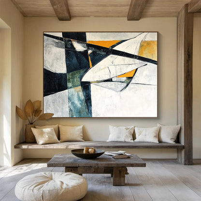 Modern Art Abstract Paintings with Black, White, Orange and Teal Colors, Geometric Abstract Theme WB312