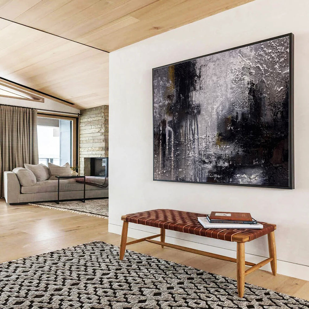 Gray, Black, White Abstract Cityscape Painting, Abstract Acrylic Art WB007