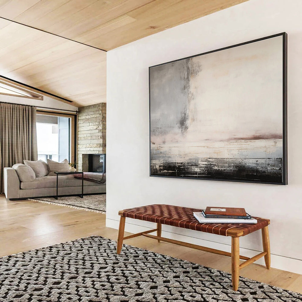 Gray, Beige, Black Abstract Textured Landscape Acrylic Painting WB023