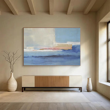Big Size Blue, Beige and Pink Abstract Minimalist Painting WB098